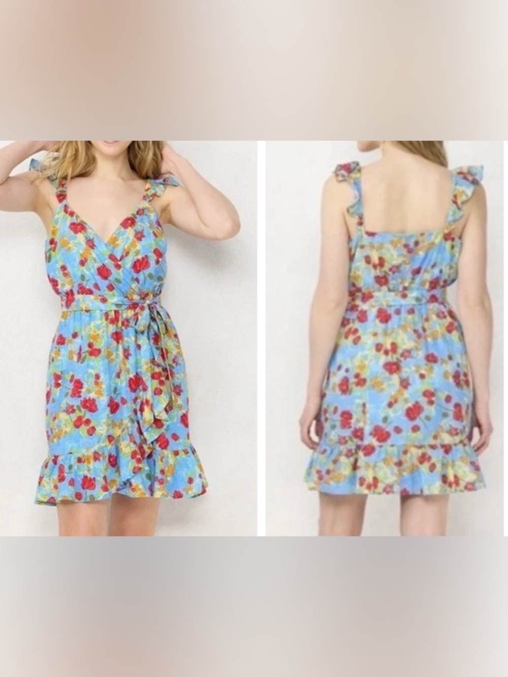 LC Lauren Conrad blue floral faux wrap summer dress. XXL